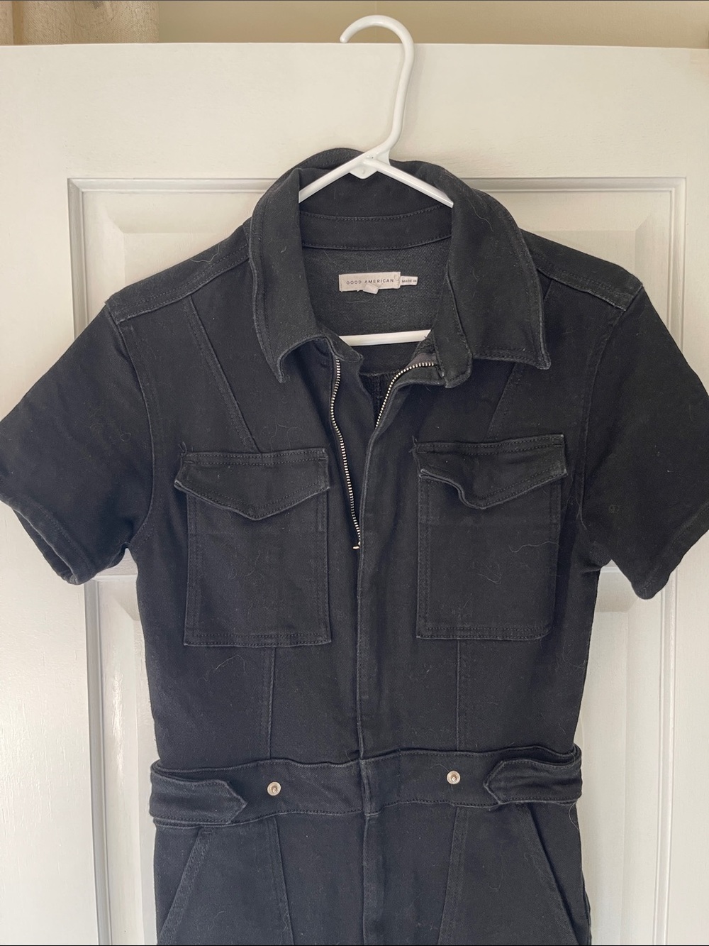 Good American Black Short-Sleeve Utility Jumpsuit